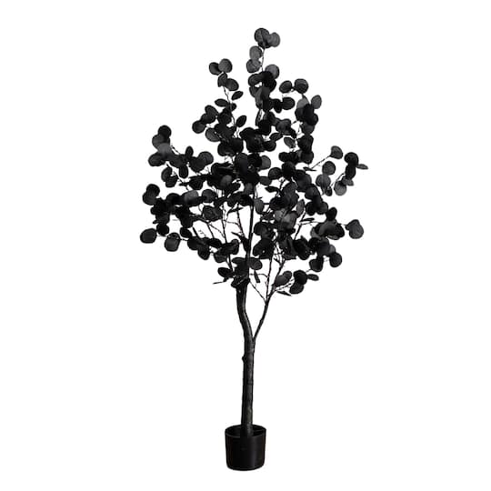 5Ft Pre-Lit Artificial Halloween Black Eucalyptus Tree with 220 Orange & Purple LED Lights By Nearly Natural | 30" x 30" x 60" | Michaels®